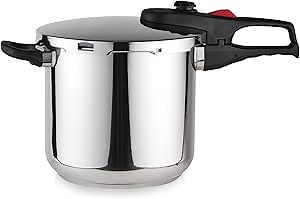Magefesa Practika Plus 8-Quart Stainless Steel Pressure Cooker, Suitable for All Types of Stovetops, 5-Layer Heat Diffuser Bottom, 5 Safety Systems, Even Heat Distribution