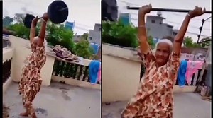 Watch: 80-year-old woman peforms weight training exercise