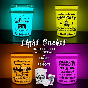 5 Gallon Light up Camping Bucket | INCLUDES BUCKET | Light Bucket | Camp Bucket, Decal, Light, Remote | Bucket Lights | Mothers Day Gift - Etsy