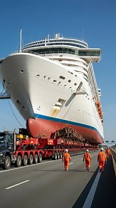 10M views · 78K reactions | an enormous ocean cruise ship being transported overland on a colossal multi-axle heavy-duty modular trailer convoy, moving along a modern highway | Under Review | Facebook