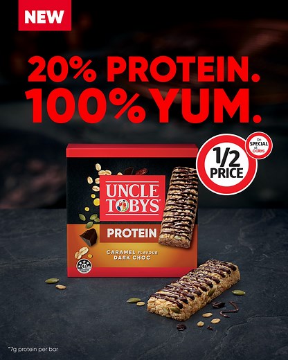 Try the new range of UNCLE TOBYS Protein Muesli Bars today. Now on special at Coles. | Uncle Tobys