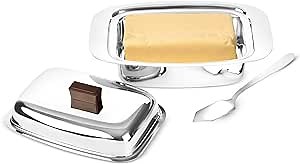 Stainless Steel Large Butter Dish with Butter Spoon and Lid, Butter Cheese Storage Box, Butter Container, Half Kg Butter Box, Fridge Storage Container, Butter Tray for White Butter