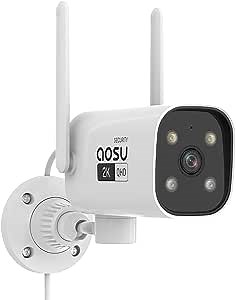 aosu 2K QHD Security Camera Outdoor with Color Night Vision, Wired Home Security Camera Supports 24/7 Recording, Auto Tracking, Voice Changer, 2 Way Audio, 2.4/5 GHz WiFi, Works with Alexa/Google
