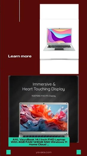 AXL VayuBook 14.1 Inch FHD Laptop With 4GB RAM 128GB SSD Windows 11 Home Cloud Silver price under...