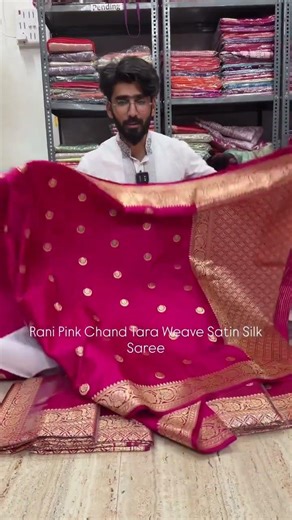 Eccentric Rani Pink Shade Satin Silk Banarasi Saree in Heritage Chand Tara Weave Add Ons- Ready To