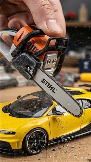 “Mini chainsaw cutting everything! 🪚⚡”