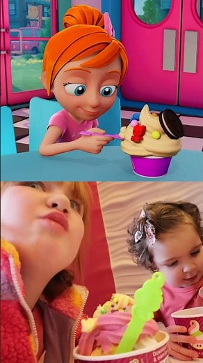 iCE CREAM CHEERS!! frozen yogurt with Adley & Navey on our DADDY DAUGHTER DATE family cartoon fun 🍦