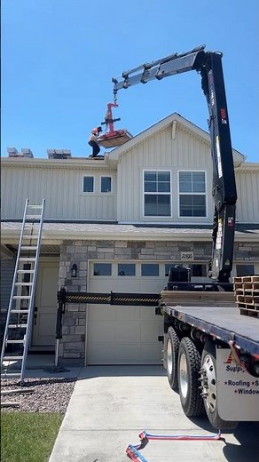 ABC Roofing Supply delivering shingles to a two-story roof! 🏡 #roofing #construction