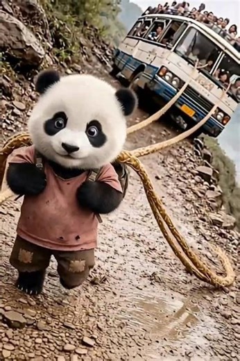 This Panda Pulled a Bus Using Tree Roots… INSANE SAVE! 😱🐼#Panda#PandaPower#PandaRescue#PandaHero