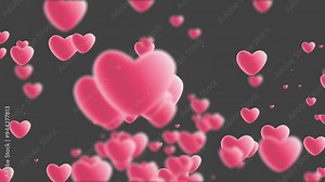 Animated background of flying hearts on a transparent background, a wonderful romantic background