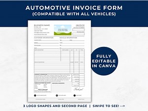 Automotive Invoice Template, Repair Shop Invoice, Mechanic Invoice Template, Editable Template for Auto Mechanics, Service Department Forms - Etsy