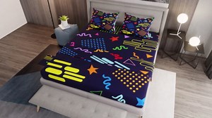 Erosebridal Geometric Bed Sheets Set 80s and 90s Hip Hop Bedding Set,Hipster Funky Sheet Set Eighties Fashion Style Sheets Queen,Round Triangle Square Diamond Shapes Artwork 1990S Memphis Home Decor