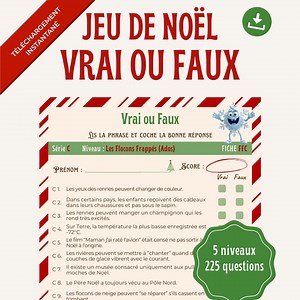 Printable Christmas True or False Game - 225 Questions - Family, School, Teen & Adult Activity - PDF - Printable - Etsy Australia