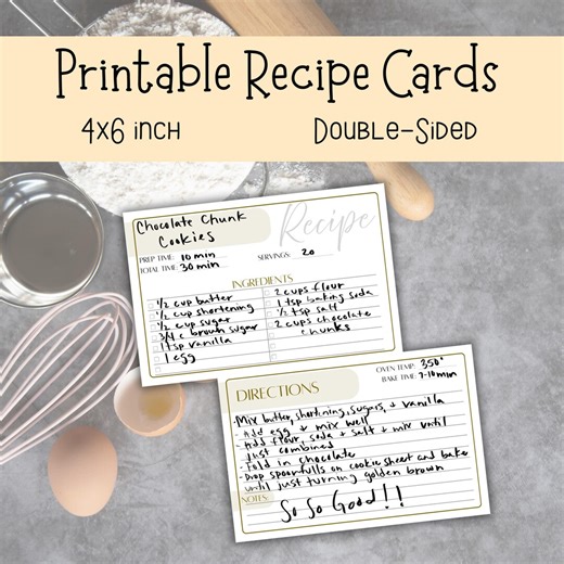 Printable Recipe Cards 4x6 | Blank Recipe Card | Instant Download | Kitchen Organizer | Printable Recipe Binder - Etsy