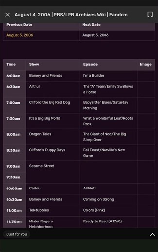 PBS Kids LPB Schedule Archive - August 4, 2006: 20 years ago today