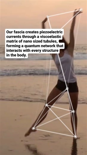 QUANTUM FASCIA Our fascia is composed of mostly collagen. This collagen is arranged in a triple helix formation. This triple helix formation creates small tubules in the nanosize, sensitive to quantum phenomena. Just like a quartz crystal, w hen compressed with movement or pressure, these nanotubules of fascia create an electrical current - the definition of piezoelectric. Having characteristics of a liquid crystal matrix that is both elastic and a different viscosity than other tissues, these t