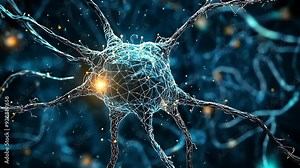 Exploring the intricate structure of a neuron with glowing connections and vibrant colors in a scientific setting