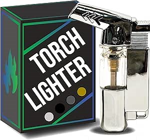 Pocket Torch Lighter with Clear Reservoir - Refillable, Multi-Color Options, Adjustable Flame for Outdoor and Everyday Use - Chrome