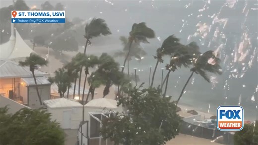 424K views · 4.8K reactions |  ISLAND IMPACT: A new video shared by FOX Weather Correspondent Robert Ray Wx shows palm trees swaying in the wind as Hurricane Erin passes to the north of St. Thomas. The video also shows heavy rain falling and you can hear a loud clap of thunder as the monster storm impacted the U.S. Virgin Islands. More: https://www.foxweather.com/weather-news/tracking-hurricane-erin-caribbean-us-east-coast-august-2025 | FOX Weather | Facebook
