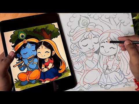 How To Draw Radha Krishna, Radha Krishna Drawing, Outline Tutorial 😍