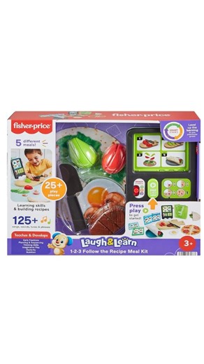 Toys, Books, Furnishings on Instagram: "🚨 NEW PRODUCT ALERT 🚨 Fisher-Price Preschool Kitchen Playset ₦48,500.00 Preschool kids can prep, serve, and discover fresh learning fun with the Laugh & Learn 1-2-3 Follow the Recipe Meal Kit from Fisher-Price. Inspired by grownup meal kit services, this 30-piece pretend cooking set features food pieces to “chop” and an interactive tablet toy that reads each recipe card to help guide mini chefs with step-by-step instructions to prepare each dish. Three S