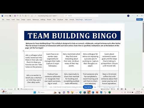 Team Building Bingo | Employee Engagement Teamwork Staff Games Questions Ideas | Team Meeting Ideas