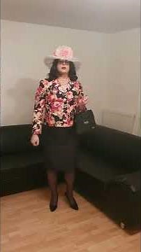elegant crossdresser - floral evening look with hat