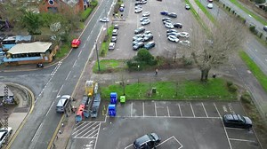 High Angle Footage of Downtown and City Centre of Stevenage City of England United Kingdom