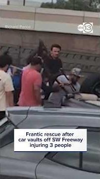 Frantic moments after car goes off freeway