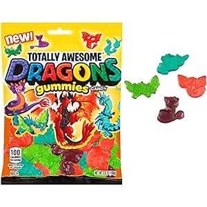 Totally Awesome Dragon Shaped Gummy Candy - 3.8 oz bag, 12 Variety Packs in Assorted Fruity Flavors - Dragon Candy for Birthdays and Parties