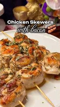Juicy Chicken Bacon Skewers 🥓🍗 #chickenrecipe #bacon #easyrecipe #chickenskewers #homecooking