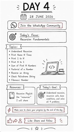 Day 04:-understanding recursion #shorts #viral #coding #dsa #consistency #fyp
