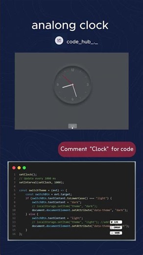 Build a Stunning Analog Clock ⏰ | HTML CSS & JavaScript | Dark & Light Mode #viral #coding #shorts