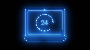 Download laptop icon and 24 hour icon with neon effect for free