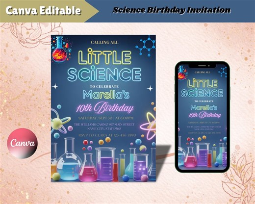 Editable Science Birthday Invitation, Girl Pink Science Birthday Party, Chemistry Laboratory Scientist Birthday Invite, Lab Experiment - Etsy