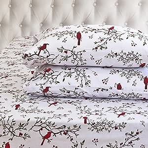 Elegant Comfort Ultra Soft 4-Piece 100% Turkish Cotton Flannel Sheet Set - Holiday Christmas Flannel Sheets, Warm and Cozy Premium Quality, Deep Pocket Fitted Sheet- Full, Cardinal