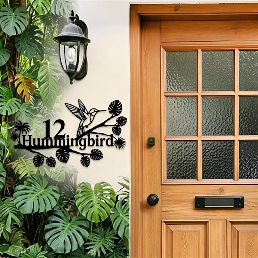 Hummingbird and Flower Metal Address Sign, Nature Inspired Outdoor Decor, Custom Bird Wall Hanging - Etsy
