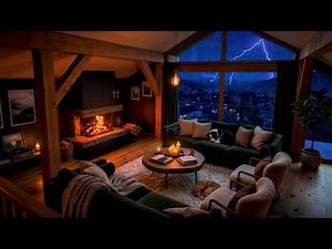 Relaxing Thunderstorm in Forest Cabin 🌲 Rain, Lightning & Fireplace Ambience 🔥