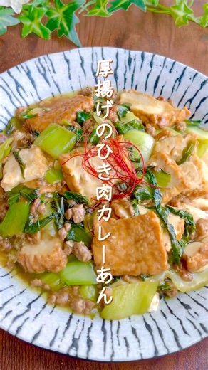 厚揚げとひき肉とチンゲン菜のカレーあん|お給料日前の節約おかず