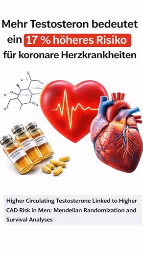 HolgerGugg on Instagram: "Mehr Testosteron 🟰 +17% KHK-Risiko❓ Nicht so ganz 🧐 Die Schlagzeile basiert auf einer großen genetischen Auswertung. Forschende nutzten Daten aus UK Biobank und CARDIoGRAMplusC4D und prüften per Mendelian Randomization (MR), ob genetische Varianten, die mit höheren Testosteronwerten zusammenhängen, auch mit mehr koronarer Herzkrankheit (KHK/CAD) verknüpft sind. ERGEBNIS: Bei Männern war genetisch bedingt höheres zirkulierendes Testosteron mit ~17% höherem CAD-Risiko a