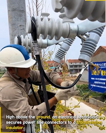 Electrical Technician Working on Power Lines. #PowerLineWork #ElectricalMaintenance #HighVoltage | Fun club