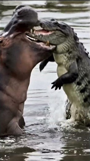 Hippo Attacks Crocodile: Incredible Wildlife Moment Caught on Camera! #naturevideo #animals