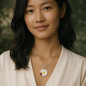 Daisy and Ladybug Necklace, Sterling Silver Enamel Flower Pendant, Good Luck Charm Jewelry, Minimalist Nature Jewelry, Gift for Her - Etsy