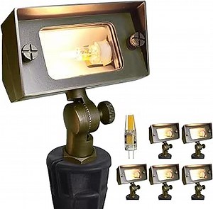COLOER Brass Small Rectangular Flood Lights Outdoor 6 Pack with 3W 2700K Warm White LED G4 Bulb, 12V Low Voltage Landscape Outside Lights for House Illuminating Signs, Walls and Tree