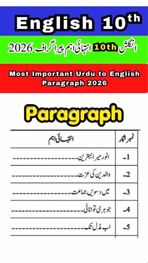 Class 10 English Urdu to English Translation most important Paragraphs 2026 💯 Important