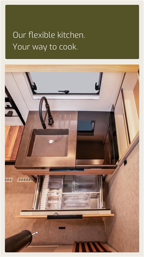 Bürstner GmbH & Co. KG | Cook your way — quick and compact or with extra room to spread out. 👌 The Signature kitchen features an extendable worktop, a large fridge... | Instagram