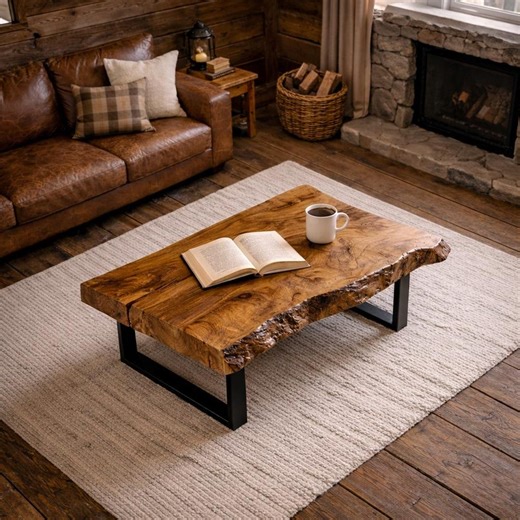 Solid Wood Live Edge Coffee Table, Rustic Farmhouse Furniture, Natural Slab Wood - Etsy