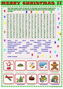 Christmas : wordsearch with a hidden message KEY included