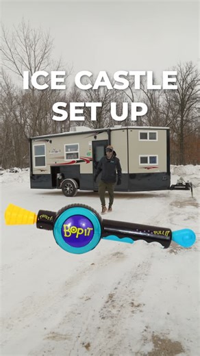 GoGo Rental on Instagram: "Ice Castle Setup....BOP IT EDITION! Setting up your ice castle doesn't have to be complicated! 1.) Release tension on pins 2.) Pull Pins 3.) Crank down tongue jack 4.) Crank down first wheel half way 5.) Crank down other all side all the way 6.)Crank down first side all the way BOOM! Drill some holes and get fishing! #icecastle #howto #icecastlesetup #icefishing"