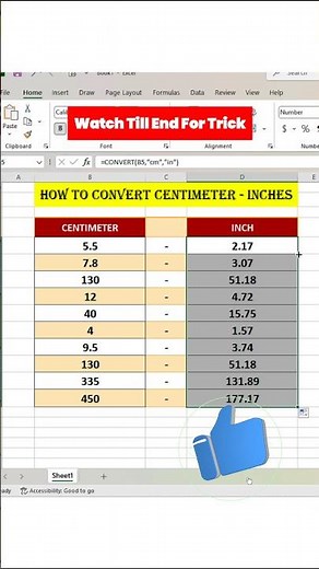 Excel Trick: Convert CM to Inches in 1 Second!